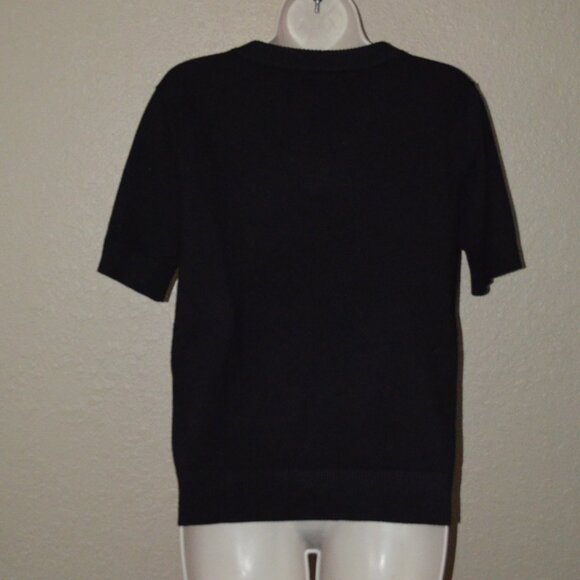 Sz M Karl Lagerfeld Paris Black White Choupette Cat Short Sleeve Soft Sweater - Picture 7 of 8
